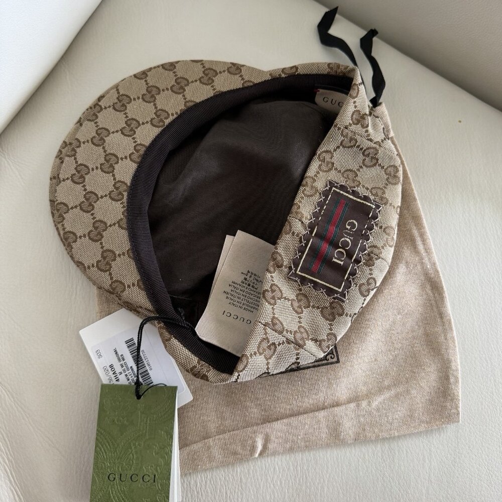 Gucci Beige Brown Monogram Flat Cap - Picture 8 of 11
